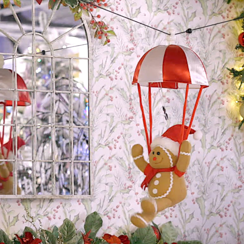 Musical Kicking Leg Animated Parachuting Gingerbread Man