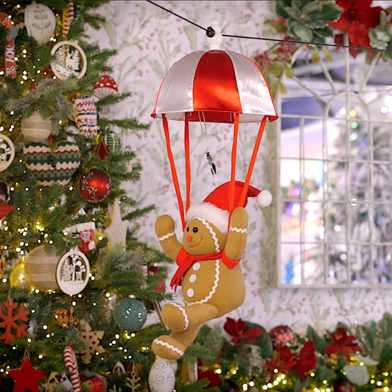 Musical Kicking Leg Animated Parachuting Gingerbread Man