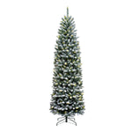7.5ft Flocked Kingswood Fir Pre Lit with 350 Warm White LEDs Artificial Pencil Christmas Tree