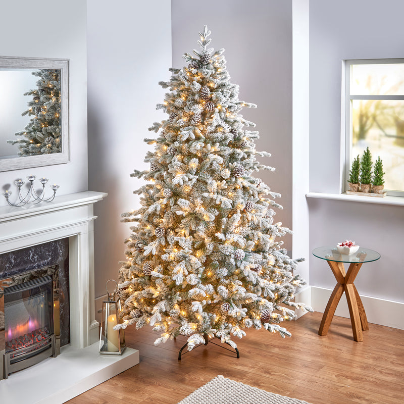 7.5ft Snowy Pre Lit Dorchester Spruce Luxury Real Feel Artificial Christmas Tree with 600 Warm White LED's