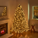7.5ft Snowy Pre Lit Dorchester Spruce Luxury Real Feel Artificial Christmas Tree with 600 Warm White LED's