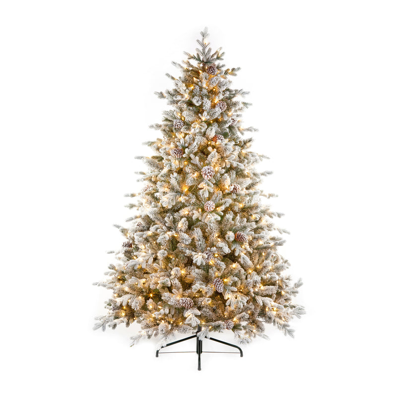 7.5ft Snowy Pre Lit Dorchester Spruce Luxury Real Feel Artificial Christmas Tree with 600 Warm White LED's
