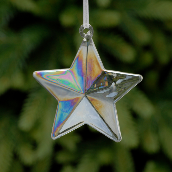 9cm Clear Iridescent Glass Star Christmas Tree Decoration