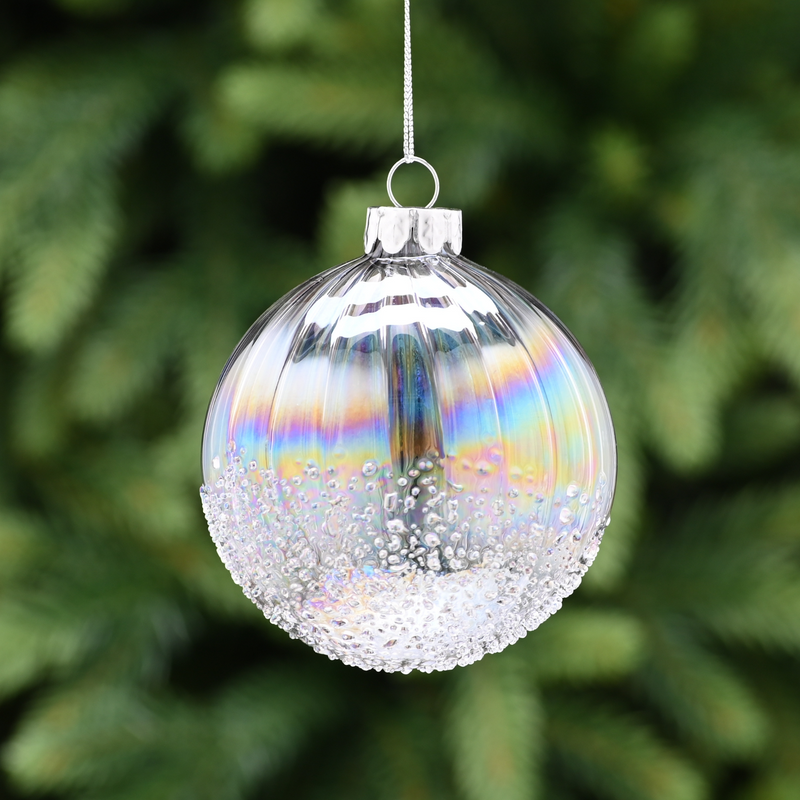 8cm Translucent Petrol Effect Glass Bauble Tree Decoration