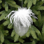 12cm Clear Egg with Spun Glass and White Feathers Christmas Tree Bauble