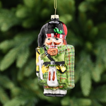12cm Glass Scottish Nutcracker with Green Tartan Christmas Tree Decoration