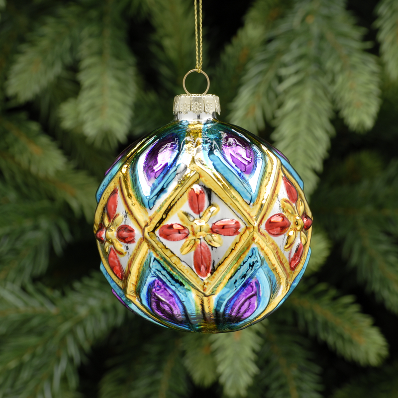 8cm Carnival Colours Glass Bauble Tree Decoration