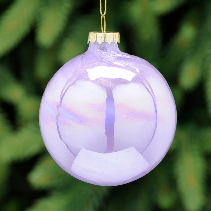 8cm Lilac Iridescent Ripple Glass Bauble Tree Decoration