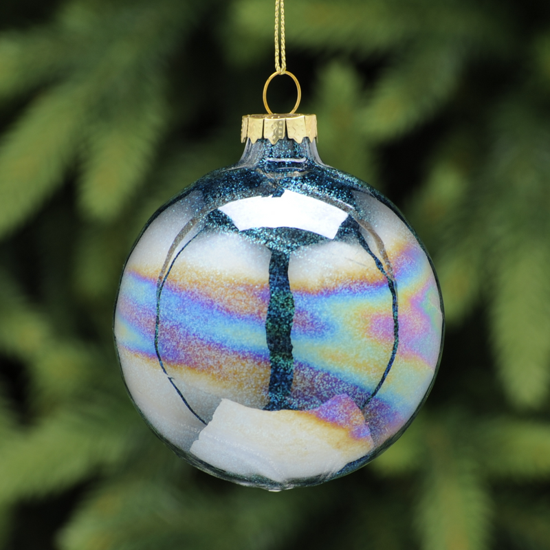 8cm Blue Petrol Effect Glass Bauble Tree Decoration