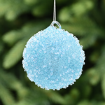 8cm Blue Ice Encrusted Glass Bauble Christmas Tree Decoration