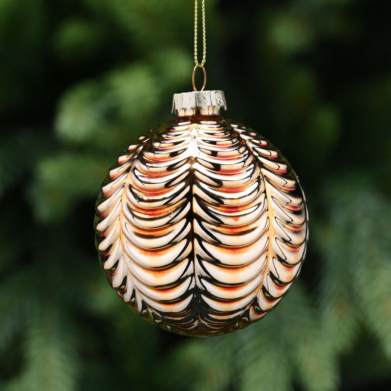 8cm Gold Glass Metal Effect Swag Pattern Bauble Tree Decoration