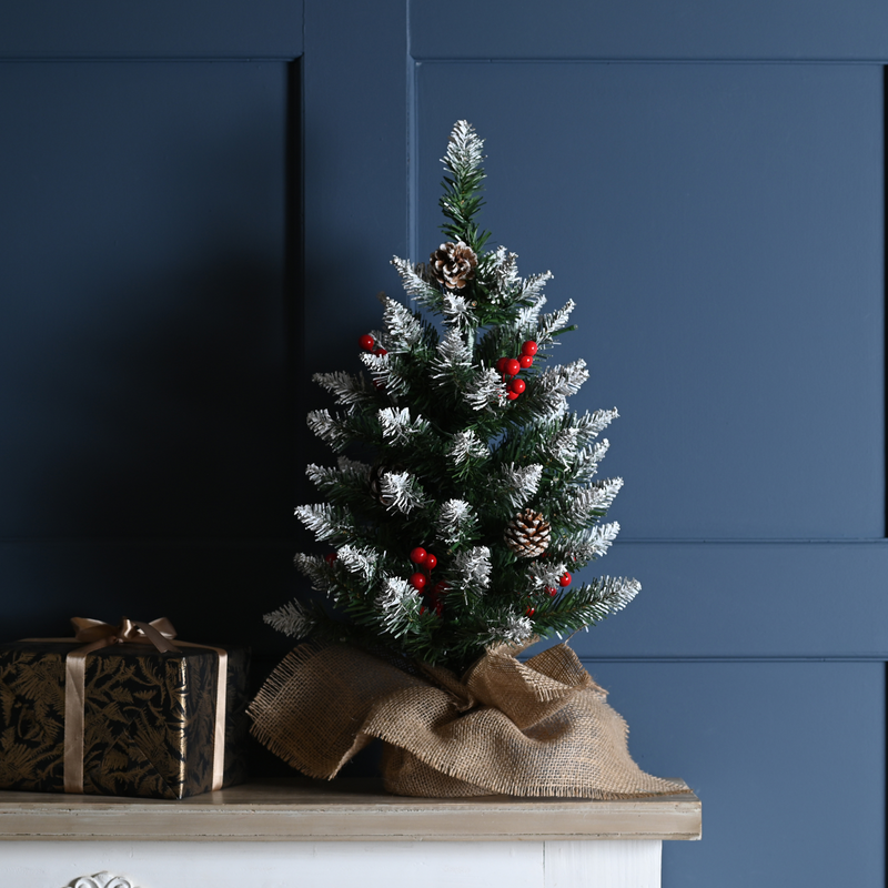 60cm Prelit Berry and Cone Table Top Christmas Tree with Warm White & Multi Coloured Lights (Switchable)