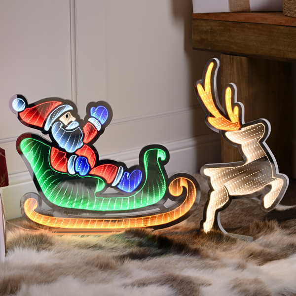60cm Infinity Santa in Sleigh with Reindeer Christmas Light