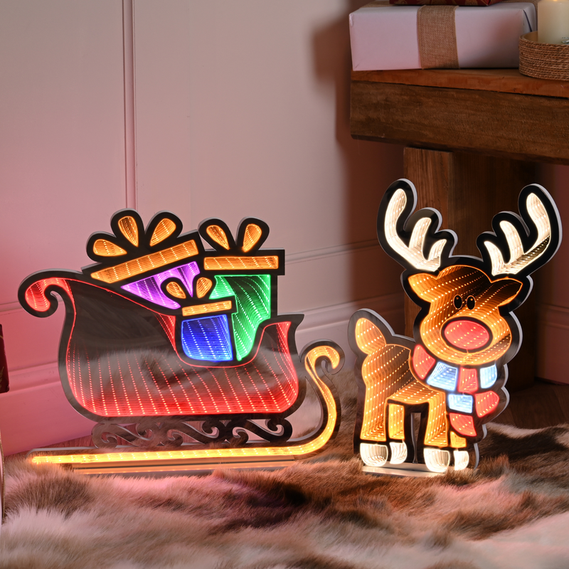 75cm Infinity Santa in Sleigh with Reindeer Christmas Light