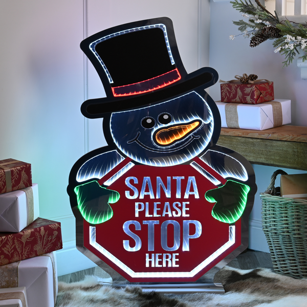 90cm Infinity Snowman with Santa Please Stop Here Christmas Light