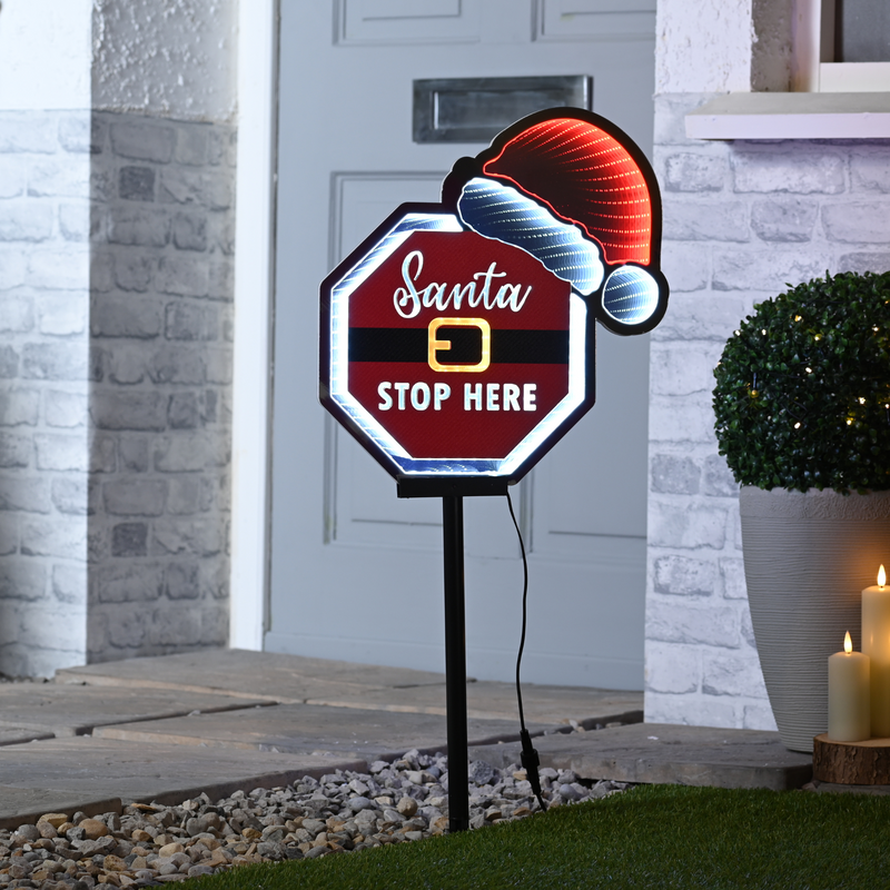 40cm Infinity Santa Stop Here with Hat on Stake Christmas Path Light