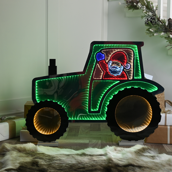60cm Infinity Green Santa On Tractor Christmas Light