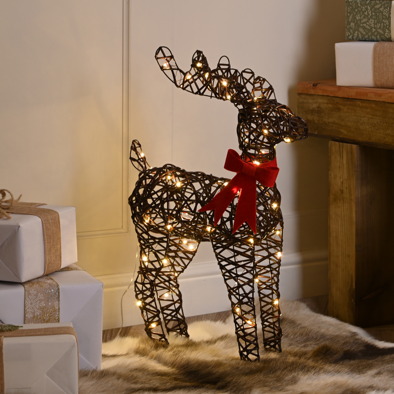 60cm Reindeer with Red Bow Lit with 60 Warm White LED's