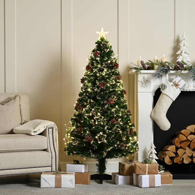 4ft Dewdrop Star Fibre Optic Christmas Tree with Warm White LED's