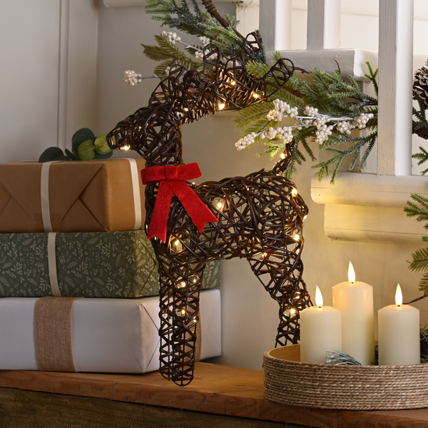 37cm Reindeer with Red Bow Lit with 30 Warm White LED's