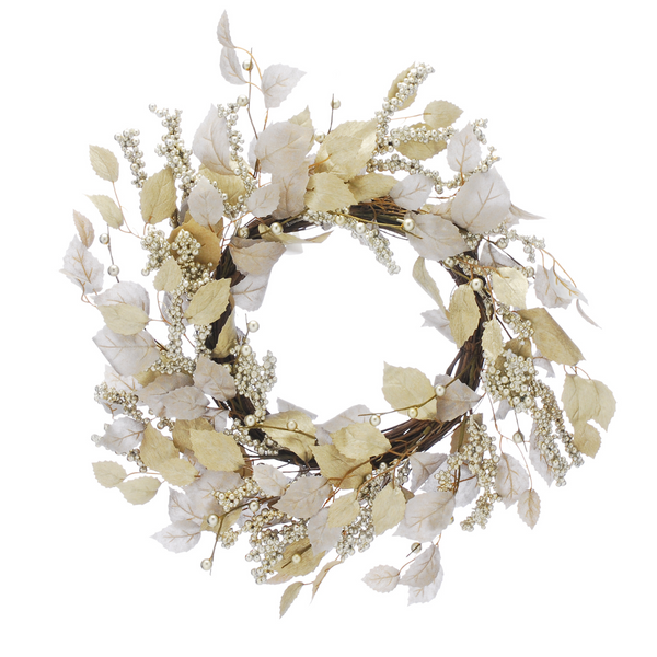 60cm Silver and Gold Luxury Christmas Wreath with Gold Berries