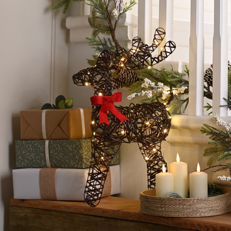 50cm Reindeer with Red Bow Lit with 40 Warm White LED's
