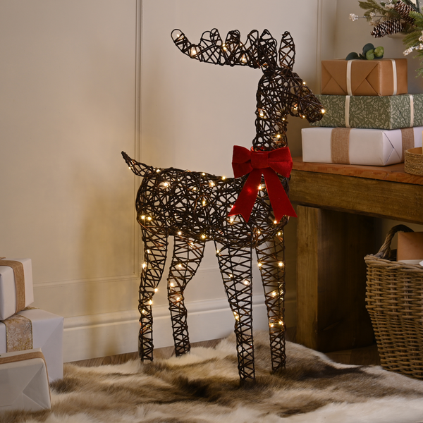 80cm Reindeer with Red Bow Lit with 80 Warm White LED's