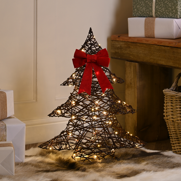 60cm Christmas Tree with Red Bow Lit with 60 Warm White LED's