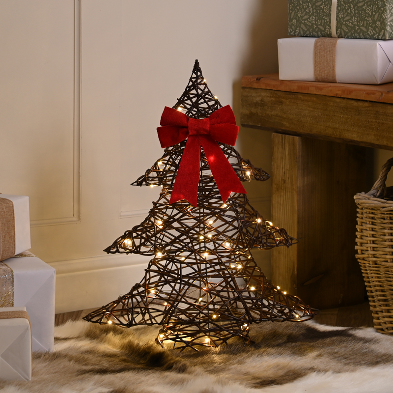 60cm Christmas Tree with Red Bow Lit with 60 Warm White LED's