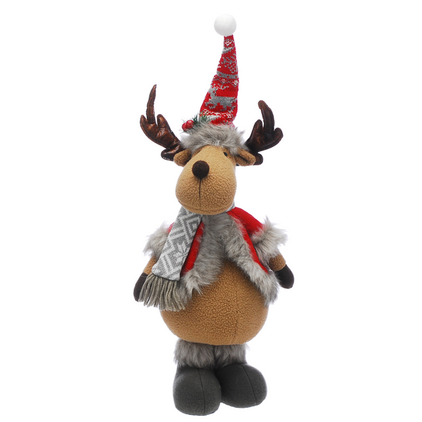 51cm Plush Standing Christmas Reindeer with Red Jacket