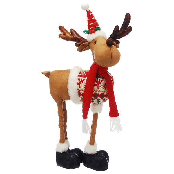54cm Standing Christmas Reindeer with Red and White Jumper