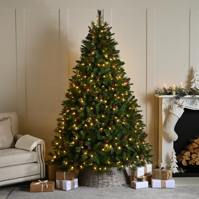7ft Pre Lit Ben Nevis Pine Christmas Tree with 380 Warm White LED's