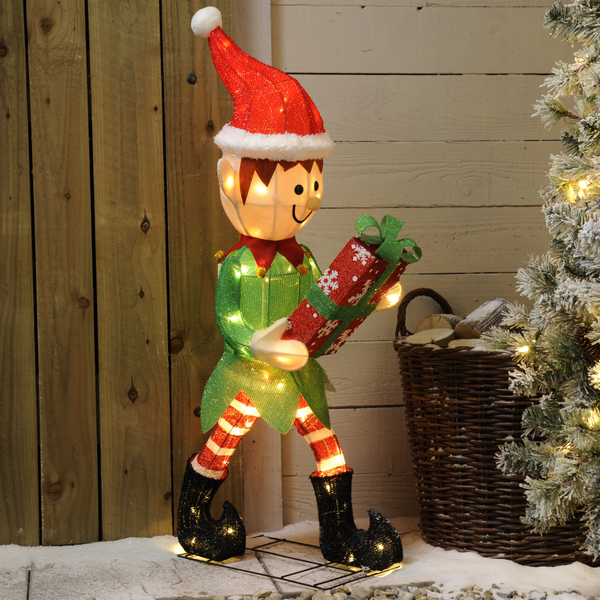 Giant Christmas Elf Character Lit with Warm White LED's