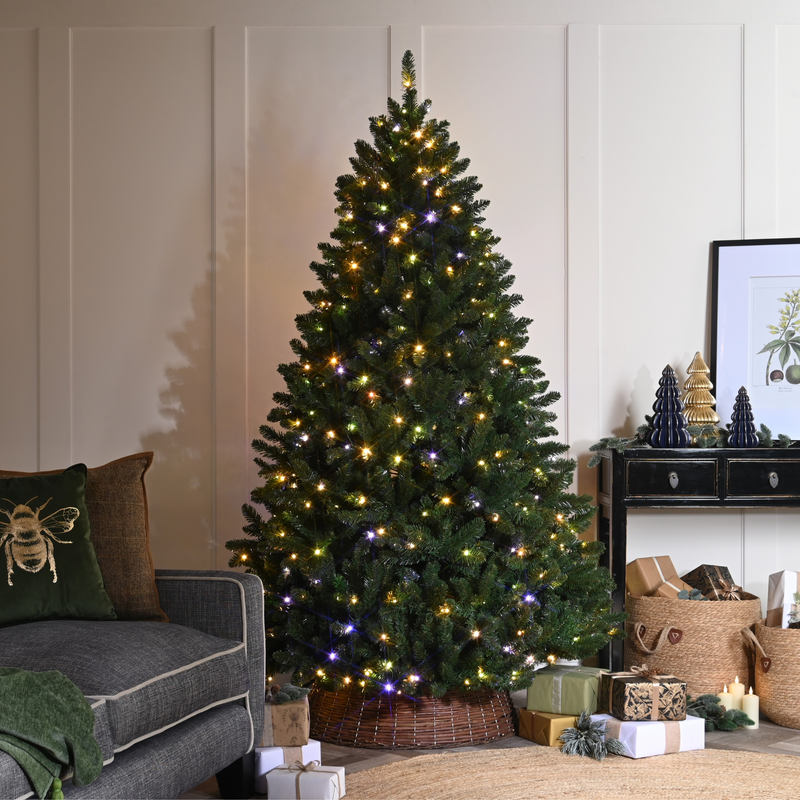 7ft Pre Lit Cedar Ridge Fir Christmas Tree with 450 Colour Changing LED's