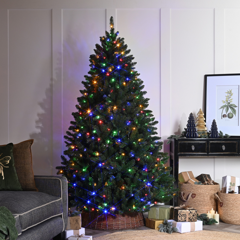 7ft Pre Lit Cedar Ridge Fir Christmas Tree with 450 Colour Changing LED's