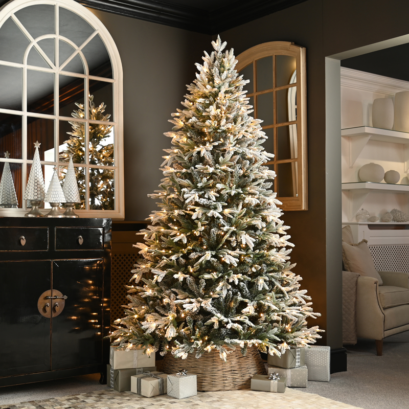 7ft Pre Lit Deluxe Grays Peak Flocked Pine Artificial Christmas Tree with 610 Warm White LED's