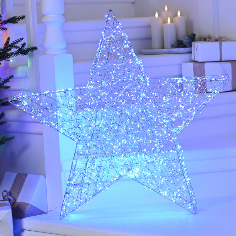 60cm Silver Shimmer Star with 720 Blue Twinkling LED's