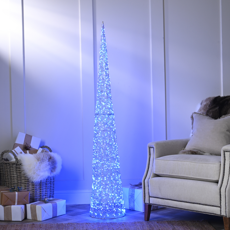 1m Large Silver Shimmer Cone with 600 Blue Twinkling LED's