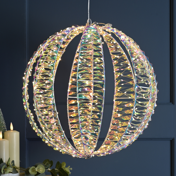 50cm Lit Open Iridescent Sphere with 720 Multi Action Warm White LED's