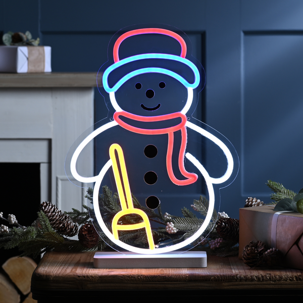42cm Neon Flex Snowman with Broom on Stand Silhouette with 273 LED's