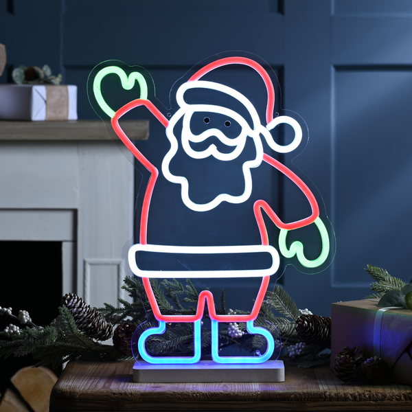 42cm Neon Flex Waving Santa on Stand Silhouette with 370 LED's
