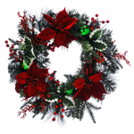 46cm Red Poinsettias Green Baubles Holly Christmas Wreath