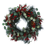 56cm Green Leaves Red Berries and Pinecones Christmas Wreath