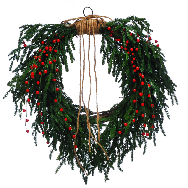 61cm Red Berries Green Spruce Heart Shaped Christmas Wreath