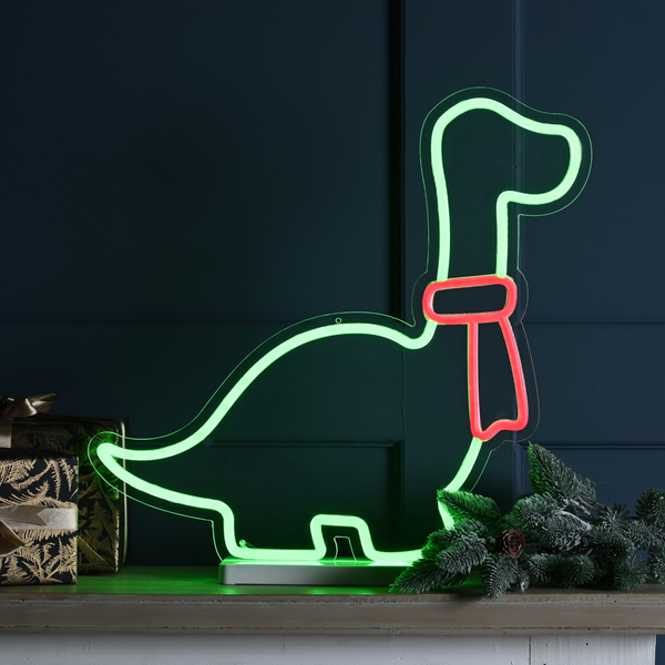 43cm Neon Effect Dinosaur with Christmas Scarf and 189 LED's
