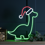 43cm Neon Effect Dinosaur with Santa Hat on Stand 210 LEDs