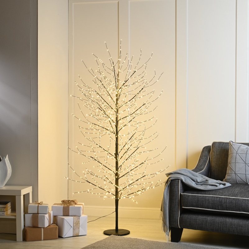7ft Pre Lit Twinkling Black Microdot Christmas Tree with 1,700 Warm White LED's