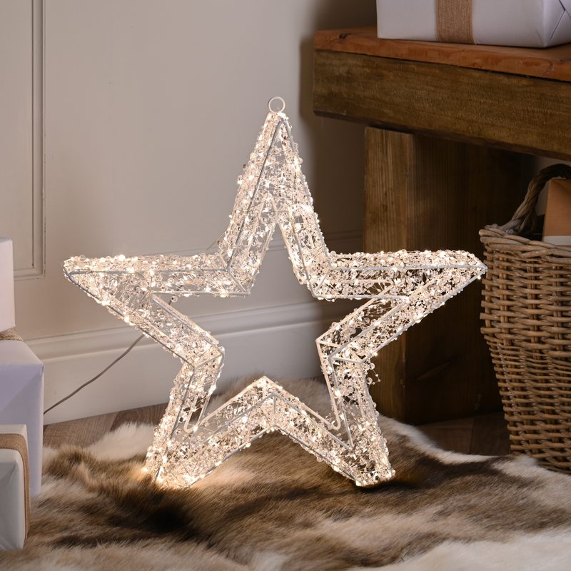 50cm Clear Beaded Star Lit with 500 Warm White LED's