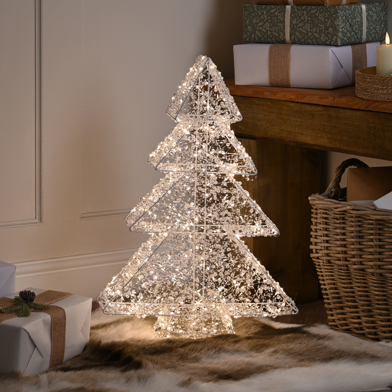 60cm Lit Clear Beaded Christmas Tree with 500 Warm White LED