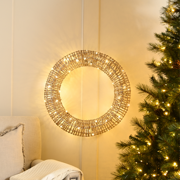 60cm Battery Powered Champagne Gold Wreath with 60 Warm White LED's